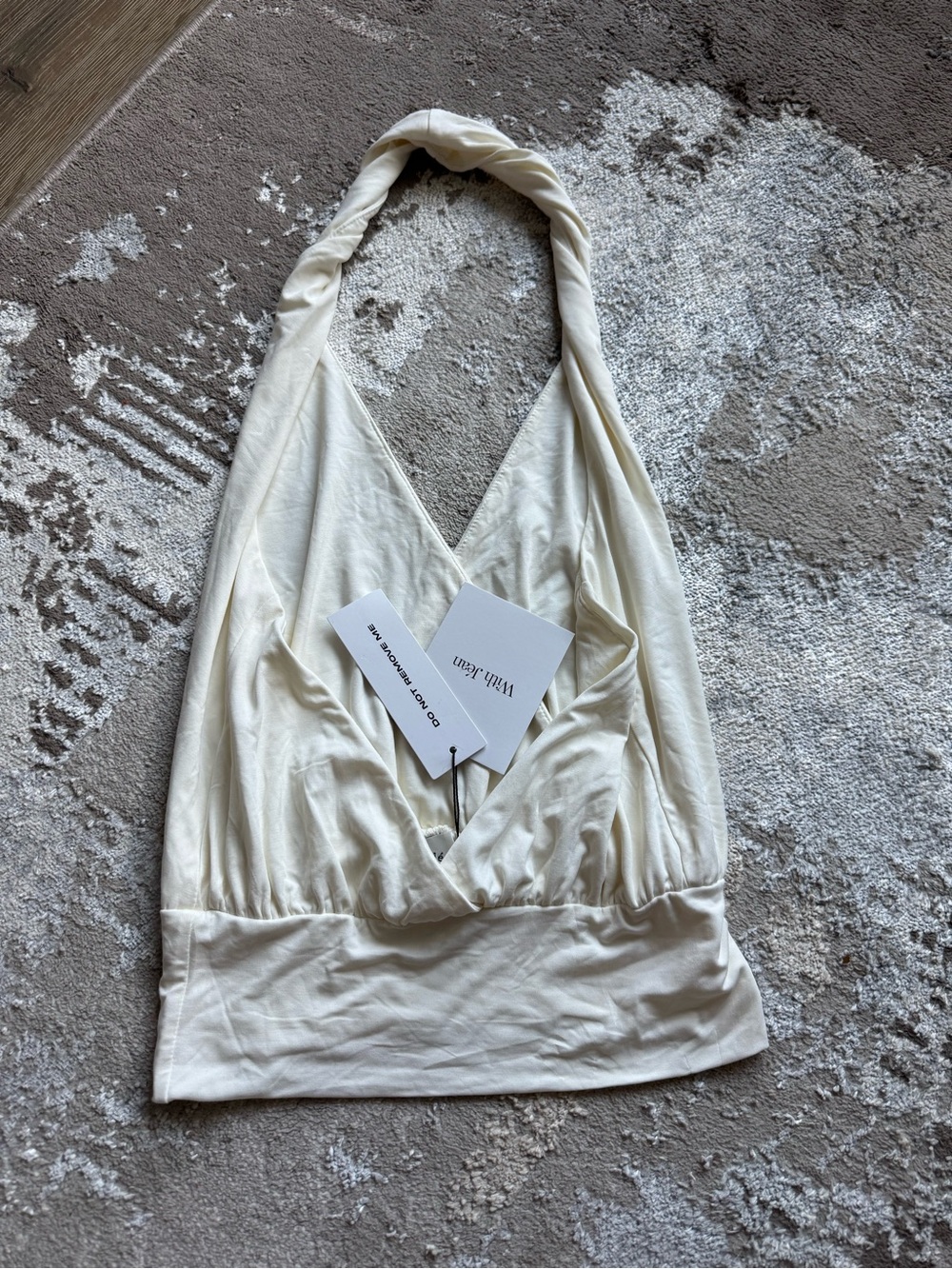 With Jean Cream Halter Surplice Wrap Tank NWT size S - Picture 6 of 6